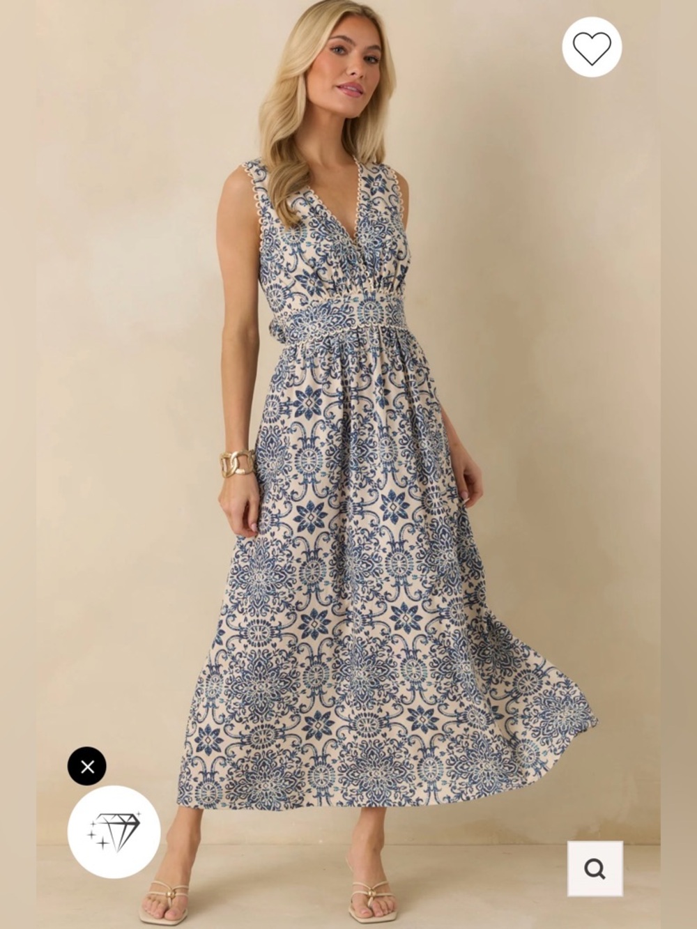 ❤️Linen blend Sicilian tile midi dress